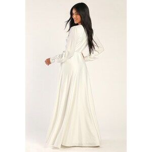 Lulus Eternal Amore White Long Sleeve Button Cuff Wrap Maxi Dress - Size S